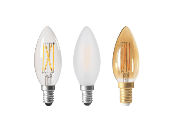 candle-led-filament-bulb-clear-frosted-amber-e14-600×450-luxray Candle LED filament bulb C35 — clear, frosted and amber, E14