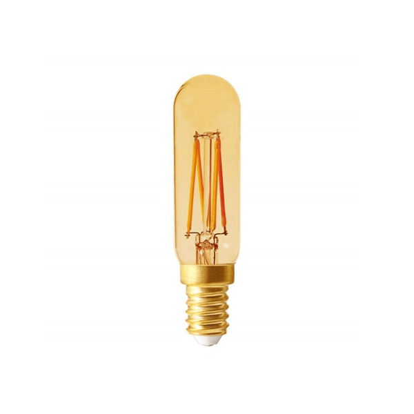 t25-amber-led-filament-tube-e14 Amber T25 decorative LED filament tubular bulb, slim tube, E14 base