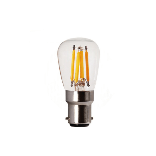 ST26 clear LED filament pygmy bulb, B15 bayonet base