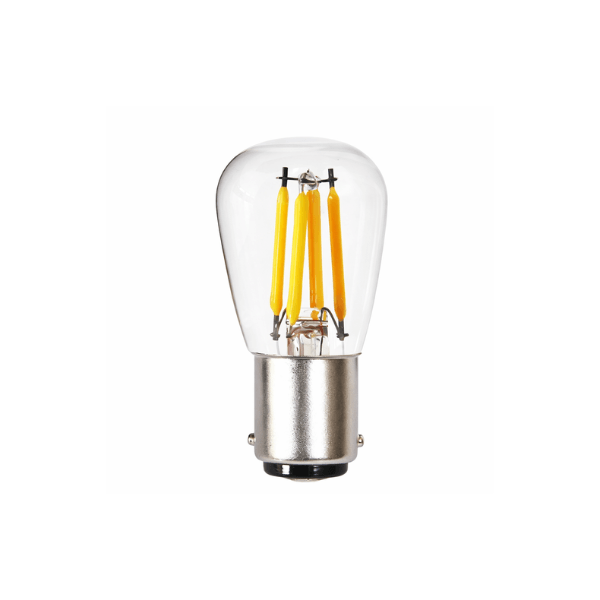 ST26 clear LED filament pygmy bulb, Ba15d bayonet base